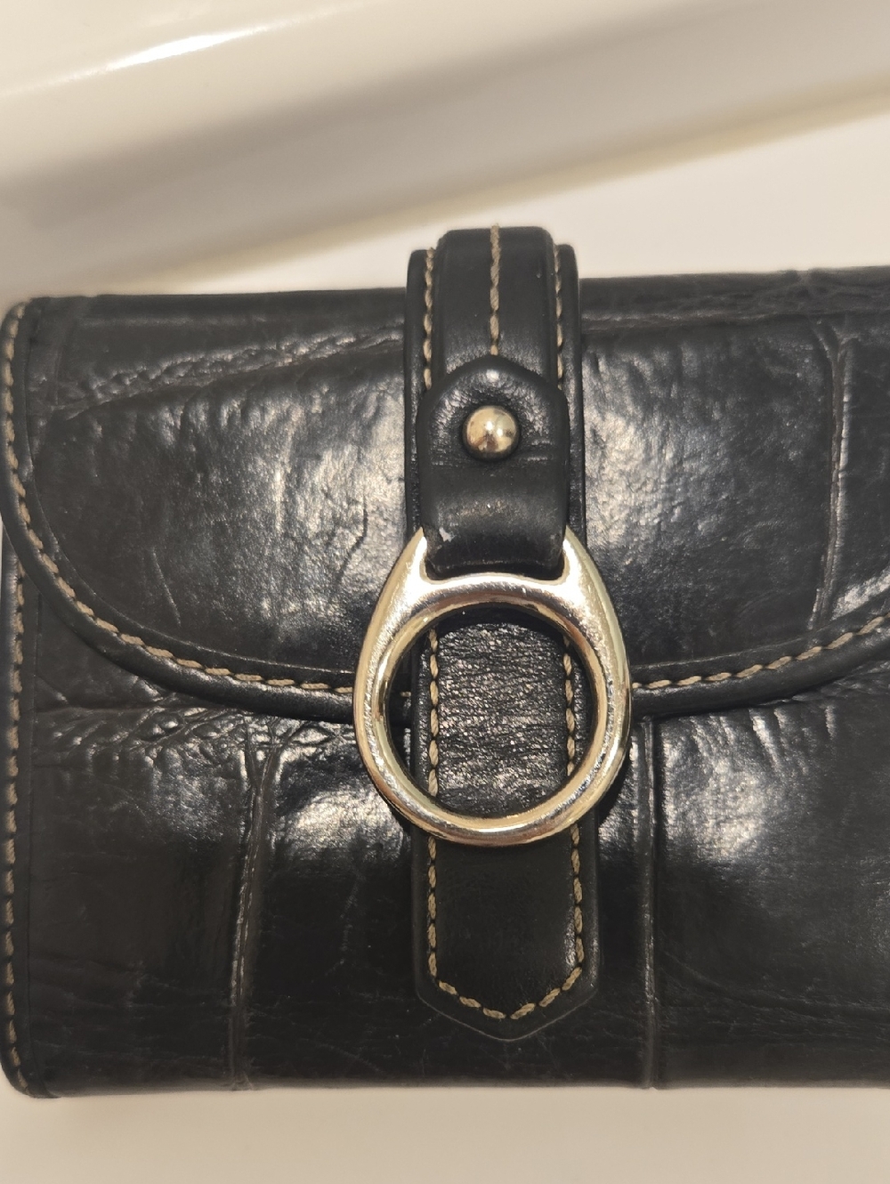 Dooney & Bourke Black Leather Wallet with Silver Ring Hardware